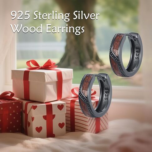 Wooden Huggie Hoop Earrings Sterling Silver Small Wooden Jewelry Gift for Men in Saudi Arabia