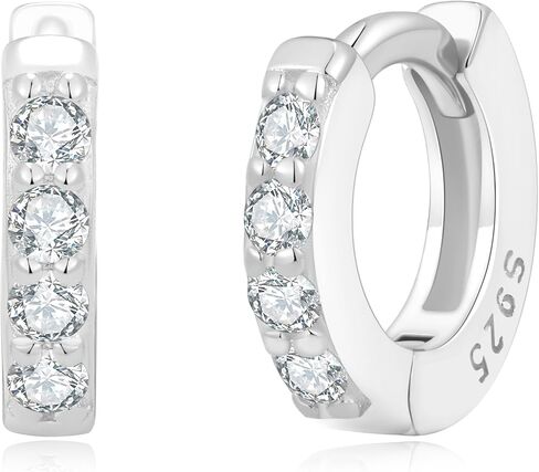 S925 CZ Diamond Huggie Earrings – 14K Gold Plated Sterling Silver Small Mini Hoop Earrings for Women & Men, Hypoallergenic Helix Cartilage Earrings, 4mm 6mm 8mm in Saudi Arabia