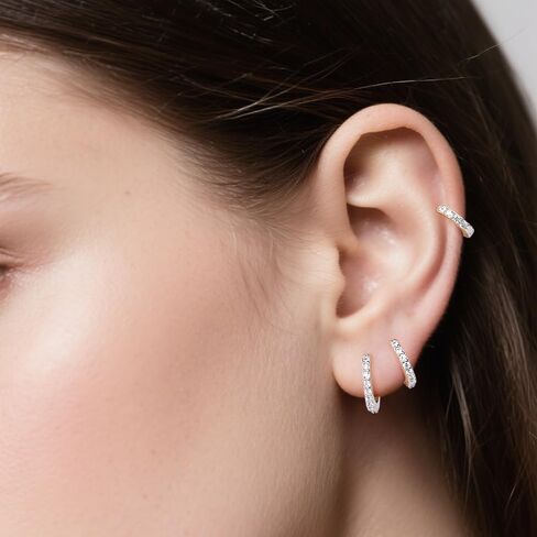 S925 CZ Diamond Huggie Earrings – 14K Gold Plated Sterling Silver Small Mini Hoop Earrings for Women & Men, Hypoallergenic Helix Cartilage Earrings, 4mm 6mm 8mm in Saudi Arabia