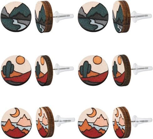 SUNNYCLUE Wooden Stud Earrings with Metal Pins for Women Round Wood Earring Posts Natural Style Ear Studs for Women Men Fashion Jewelry Gift Supplies in Saudi Arabia