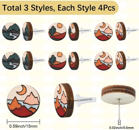 SUNNYCLUE Wooden Stud Earrings with Metal Pins for Women Round Wood Earring Posts Natural Style Ear Studs for Women Men Fashion Jewelry Gift Supplies in Saudi Arabia