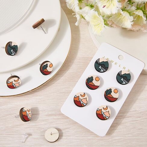 SUNNYCLUE Wooden Stud Earrings with Metal Pins for Women Round Wood Earring Posts Natural Style Ear Studs for Women Men Fashion Jewelry Gift Supplies in Saudi Arabia