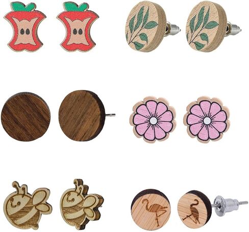 SUNNYCLUE Wooden Stud Earrings with Metal Pins for Women Round Wood Earring Posts Natural Style Ear Studs for Women Men Fashion Jewelry Gift Supplies in Saudi Arabia