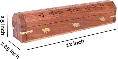 DEVLA Beautiful Handmade Wooden Brown Incense Stick Holder Burner Storage Coffin Box - Ash Catcher with Brass Inlay Good for Peace and Your Mental Health 12x2.5x2.5 inch in Saudi Arabia