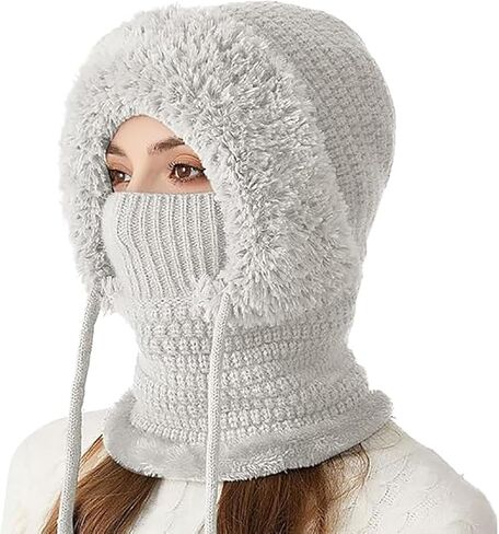 3-in-1 Winter Beanie Hat Set with Fleece Lined Scarf and Face Mask,Women and Men Knitted Cold Weather Balaclava Hood in Saudi Arabia
