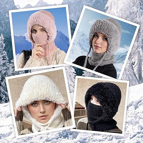 3-in-1 Winter Beanie Hat Set with Fleece Lined Scarf and Face Mask,Women and Men Knitted Cold Weather Balaclava Hood in Saudi Arabia