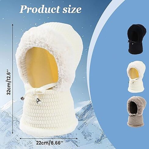 3-in-1 Winter Beanie Hat Set with Fleece Lined Scarf and Face Mask,Women and Men Knitted Cold Weather Balaclava Hood in Saudi Arabia