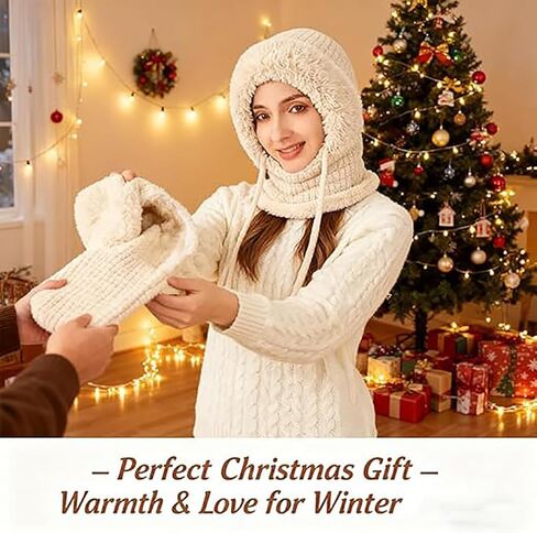 3-in-1 Winter Beanie Hat Set with Fleece Lined Scarf and Face Mask,Women and Men Knitted Cold Weather Balaclava Hood in Saudi Arabia