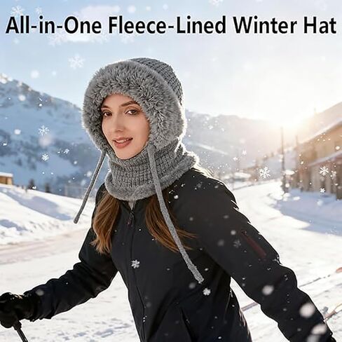 3-in-1 Winter Beanie Hat Set with Fleece Lined Scarf and Face Mask,Women and Men Knitted Cold Weather Balaclava Hood in Saudi Arabia