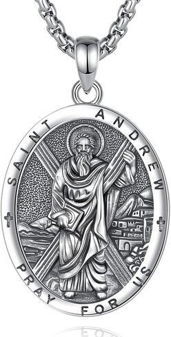 Vito 925 Sterling Silver Saint Necklaces for Women Men, St Michael/Crucifix/Caravaca/St Jude/Virgin Mary Pendant Patron Saint Amulet Medal Religion Jewelry Gift in Kuwait
