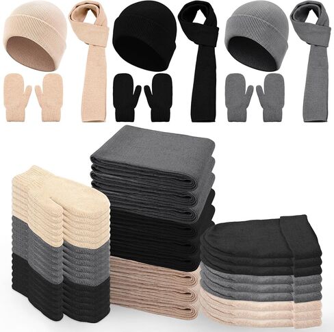 36 Pcs Winter Knit Hat Beanie Long Scarf Warm Mittens Gloves, Unisex Adult Winter Warmer Accessory Set for Cold Weather Outdoor Activities Emergencies Homeless Care Package Charity Supplies in Saudi Arabia