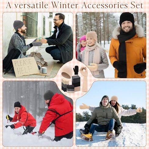 36 Pcs Winter Knit Hat Beanie Long Scarf Warm Mittens Gloves, Unisex Adult Winter Warmer Accessory Set for Cold Weather Outdoor Activities Emergencies Homeless Care Package Charity Supplies in Saudi Arabia
