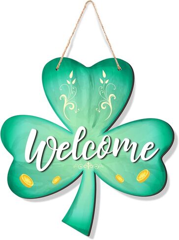 Jetec 12 x 11.5 Inch St. Patrick's Wall Pediments Wooden Irish Hanging Welcome Board Shamrock Plaques with Rope for St Patrick's Decor Window Home Wall Door Indoor Outdoor in Saudi Arabia