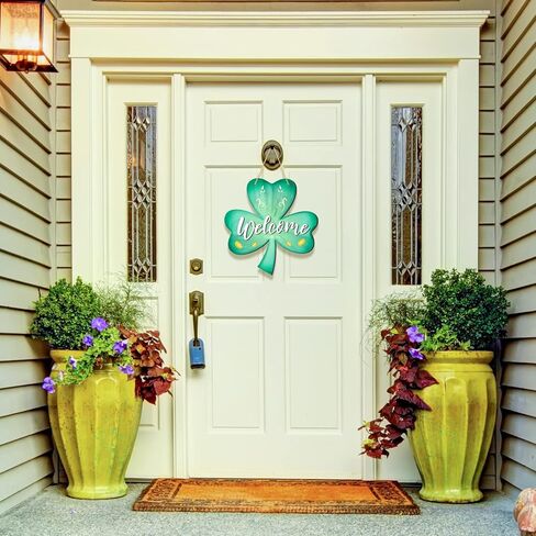 Jetec 12 x 11.5 Inch St. Patrick's Wall Pediments Wooden Irish Hanging Welcome Board Shamrock Plaques with Rope for St Patrick's Decor Window Home Wall Door Indoor Outdoor in Saudi Arabia