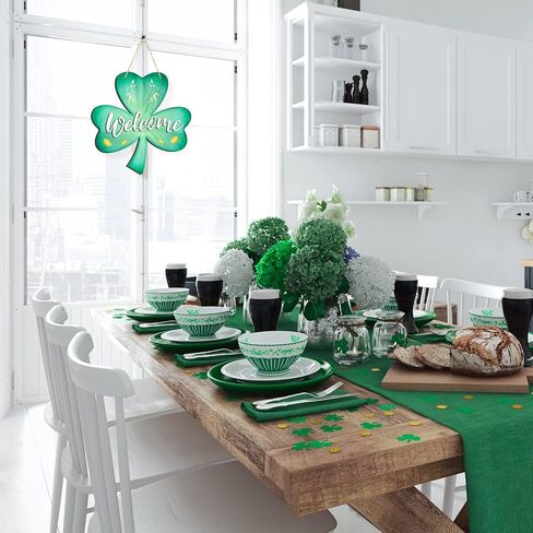 Jetec 12 x 11.5 Inch St. Patrick's Wall Pediments Wooden Irish Hanging Welcome Board Shamrock Plaques with Rope for St Patrick's Decor Window Home Wall Door Indoor Outdoor in Saudi Arabia