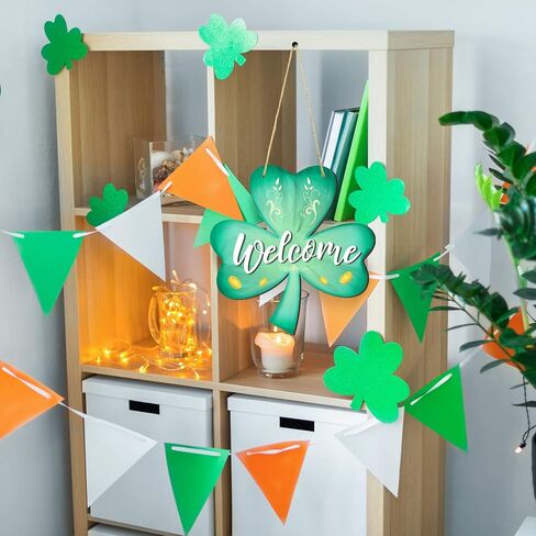 Jetec 12 x 11.5 Inch St. Patrick's Wall Pediments Wooden Irish Hanging Welcome Board Shamrock Plaques with Rope for St Patrick's Decor Window Home Wall Door Indoor Outdoor in Saudi Arabia