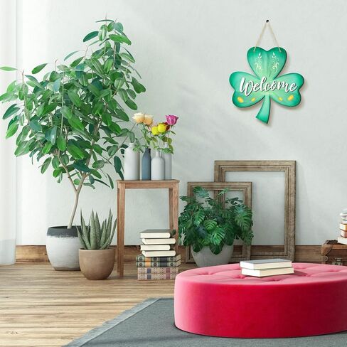 Jetec 12 x 11.5 Inch St. Patrick's Wall Pediments Wooden Irish Hanging Welcome Board Shamrock Plaques with Rope for St Patrick's Decor Window Home Wall Door Indoor Outdoor in Saudi Arabia