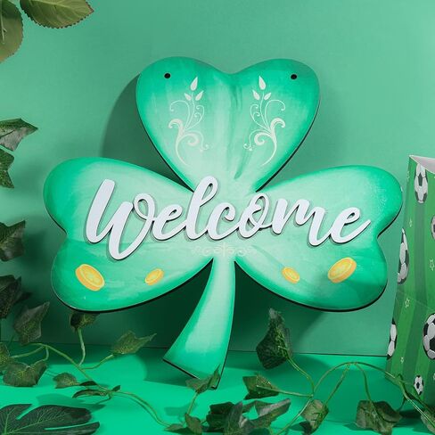 Jetec 12 x 11.5 Inch St. Patrick's Wall Pediments Wooden Irish Hanging Welcome Board Shamrock Plaques with Rope for St Patrick's Decor Window Home Wall Door Indoor Outdoor in Saudi Arabia