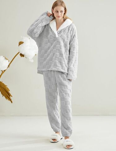 Gihuo Women' s Fluffy Pajamas Set Fleece Plush Sleepwear Textured 2 Piece Pjs Sets Warm Fuzzy Loungewear in Saudi Arabia