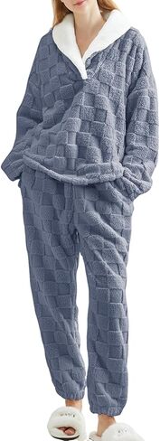 Gihuo Women' s Fluffy Pajamas Set Fleece Plush Sleepwear Textured 2 Piece Pjs Sets Warm Fuzzy Loungewear in Saudi Arabia