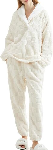 Gihuo Women' s Fluffy Pajamas Set Fleece Plush Sleepwear Textured 2 Piece Pjs Sets Warm Fuzzy Loungewear in Saudi Arabia