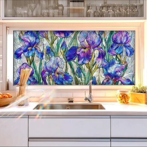 Window Film Sea Turtle Tropical Flower Design PVC Privacy Window Film for Glass Panels 39.3x17.7 Inches Bathroom Living Room Stained Glass Windows Film Static Cling Decorative Home Decor in Saudi Arabia