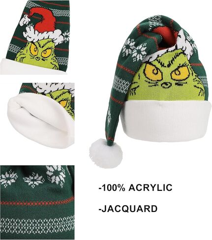 Bioworld The Grinch Fair Isle Jacquard Acrylic Santa Hat in Saudi Arabia