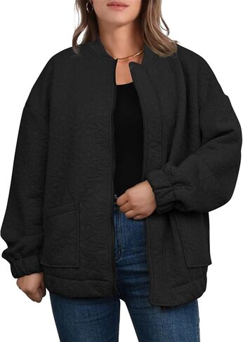 Brebebe Women Jacquard Coats Long Sleeve Lightweight Zip Up Casual Jackets in Saudi Arabia