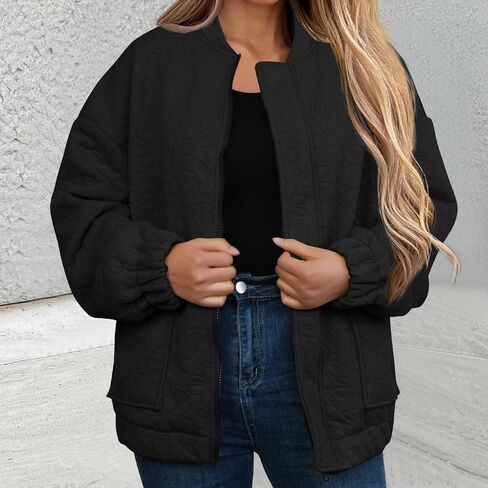 Brebebe Women Jacquard Coats Long Sleeve Lightweight Zip Up Casual Jackets in Saudi Arabia