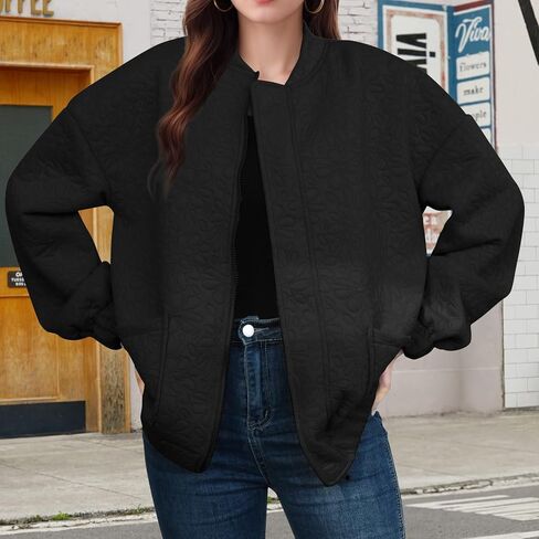 Brebebe Women Jacquard Coats Long Sleeve Lightweight Zip Up Casual Jackets in Saudi Arabia