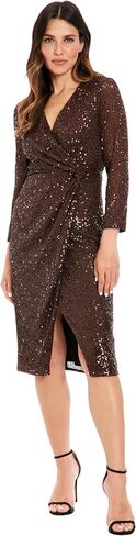 London Times - Sequin Wrap Dress 3/4 Sleeve V Neck Knee Length Cocktail Party Dresses - X-Large in Saudi Arabia