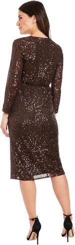 London Times - Sequin Wrap Dress 3/4 Sleeve V Neck Knee Length Cocktail Party Dresses - X-Large in Saudi Arabia