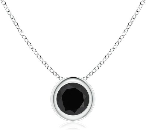 Angara Natural Bezel-Set Round Black Onyx Solitaire Pendant in Silver / 14K Solid Gold/Platinum With 18" Chain | Birthday, Engagement, Anniversary, Wedding Jewelry Gift for Women in Saudi Arabia
