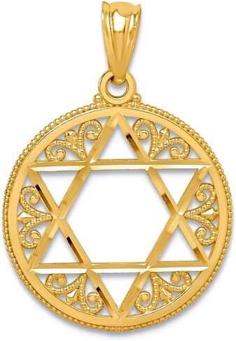 JewelryWeb 14k Yellow Gold Solid Textured Polished Filigree Religious Judaica Star of David Pendant Necklace 16x16mm-Pendant for Women in Saudi Arabia
