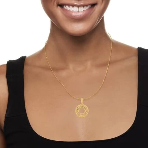 JewelryWeb 14k Yellow Gold Solid Textured Polished Filigree Religious Judaica Star of David Pendant Necklace 16x16mm-Pendant for Women in Saudi Arabia