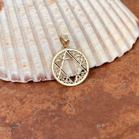 JewelryWeb 14k Yellow Gold Solid Textured Polished Filigree Religious Judaica Star of David Pendant Necklace 16x16mm-Pendant for Women in Saudi Arabia