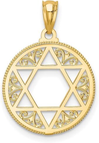 JewelryWeb 14k Yellow Gold Solid Textured Polished Filigree Religious Judaica Star of David Pendant Necklace 16x16mm-Pendant for Women in Saudi Arabia