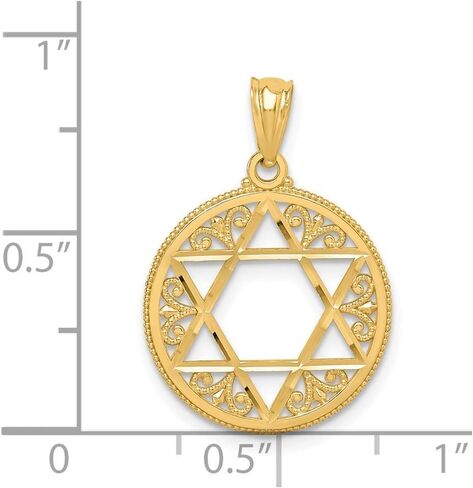 JewelryWeb 14k Yellow Gold Solid Textured Polished Filigree Religious Judaica Star of David Pendant Necklace 16x16mm-Pendant for Women in Saudi Arabia