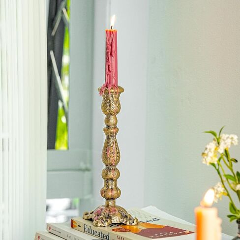 Sungmor Vintage Gold Cast Iron Candle Holder – 8.7" Tall Decorative Rustic Taper Candle Stand – Heavy Antique-Style Candlestick for Table Centerpiece, Fireplace Mantel, or Farmhouse Home Décor in Saudi Arabia