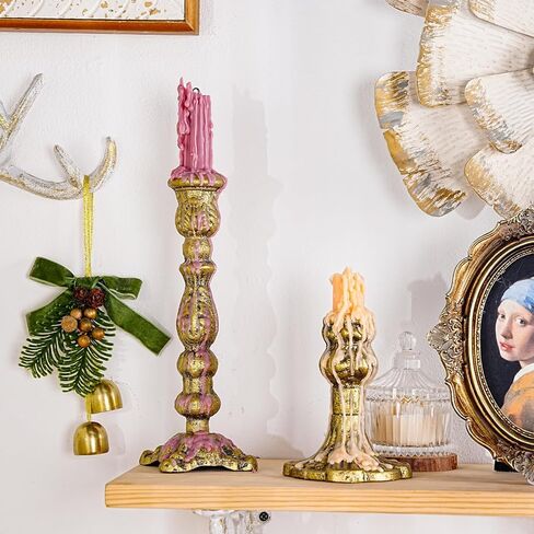 Sungmor Vintage Gold Cast Iron Candle Holder – 8.7" Tall Decorative Rustic Taper Candle Stand – Heavy Antique-Style Candlestick for Table Centerpiece, Fireplace Mantel, or Farmhouse Home Décor in Saudi Arabia