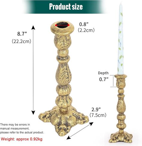 Sungmor Vintage Gold Cast Iron Candle Holder – 8.7" Tall Decorative Rustic Taper Candle Stand – Heavy Antique-Style Candlestick for Table Centerpiece, Fireplace Mantel, or Farmhouse Home Décor in Saudi Arabia