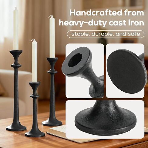 Black Taper Candle Holders Set of 3 Heavy Cast Iron Black Candlestick Holder for Table Centerpiece Modern Decorative Tapered Candle Stand Tall Set for Home Decor Fireplace Wedding Halloween Christmas in Saudi Arabia