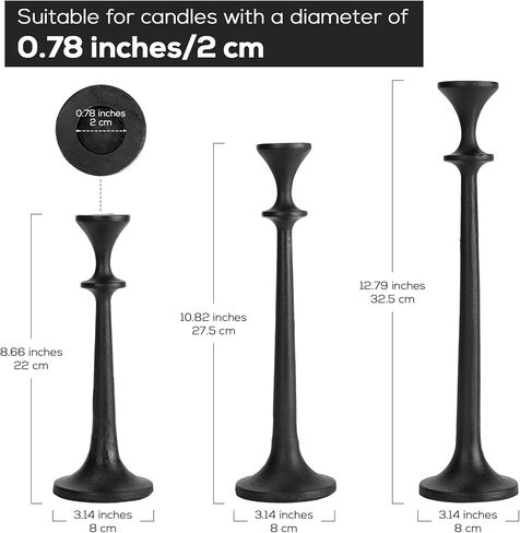 Black Taper Candle Holders Set of 3 Heavy Cast Iron Black Candlestick Holder for Table Centerpiece Modern Decorative Tapered Candle Stand Tall Set for Home Decor Fireplace Wedding Halloween Christmas in Saudi Arabia