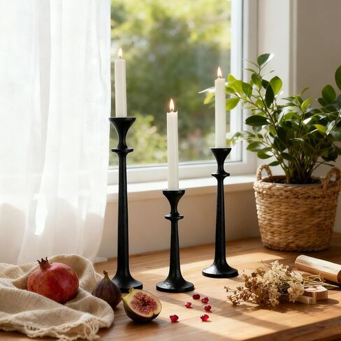 Black Taper Candle Holders Set of 3 Heavy Cast Iron Black Candlestick Holder for Table Centerpiece Modern Decorative Tapered Candle Stand Tall Set for Home Decor Fireplace Wedding Halloween Christmas in Saudi Arabia