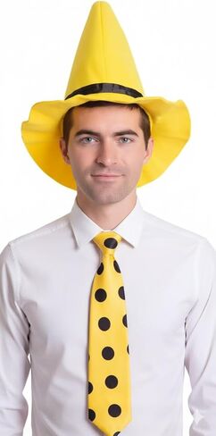 comfycamper مطابقة قبعة صفراء مع polka dot في TIE Set - رجل الرجال للسيدات البالغات cosplay زي الهالوين in Saudi Arabia