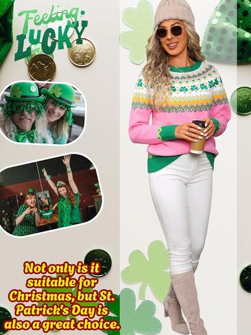 سترة نسائية من Fair Isle، سترة منسوجة مكتنزة منقوشة من Lucky Clover لعام 2026 لعطلة الربيع in Kuwait