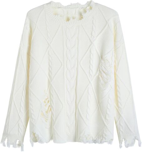 GABERLY Oversized Distressed Cable Knit Sweater Pullover with Frayed Edges Vintage Style Fall Winter Knitwear for Women in Saudi Arabia