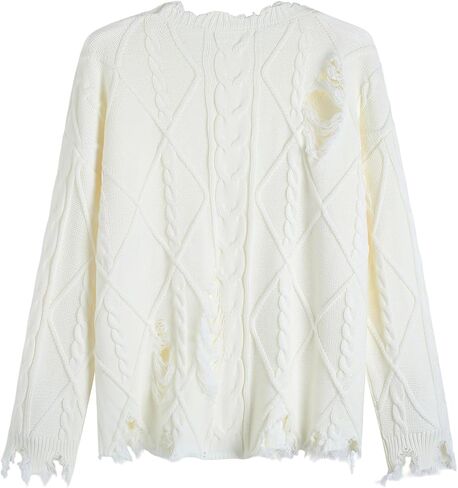 GABERLY Oversized Distressed Cable Knit Sweater Pullover with Frayed Edges Vintage Style Fall Winter Knitwear for Women in Saudi Arabia