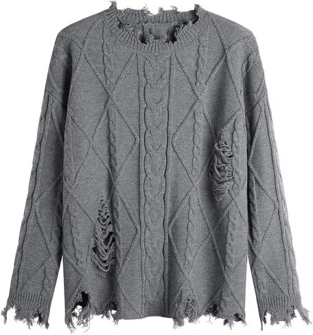 GABERLY Oversized Distressed Cable Knit Sweater Pullover with Frayed Edges Vintage Style Fall Winter Knitwear for Women in Saudi Arabia