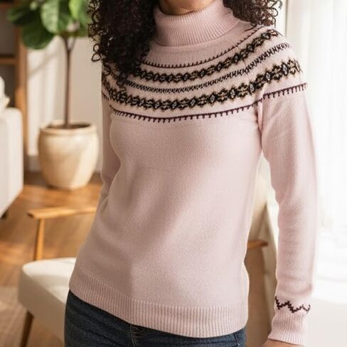 سترة الياقة المدورة النسائية | سترة مريحة من Fair Isle للنساء | سترة نسائية ذات ياقة مدورة خفيفة الوزن وناعمة in Kuwait